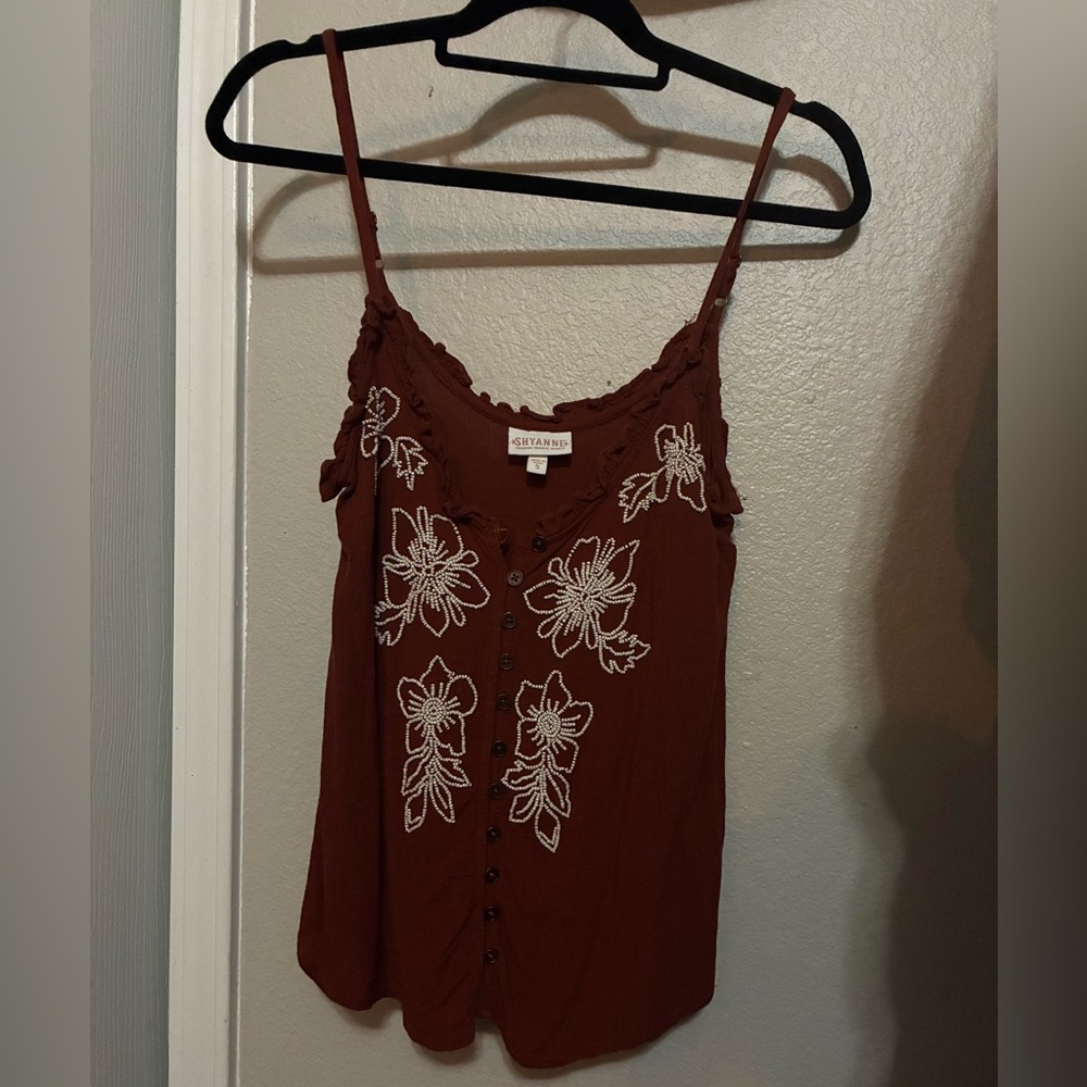 American Rag Brown Camisole with White Floral Embroidery